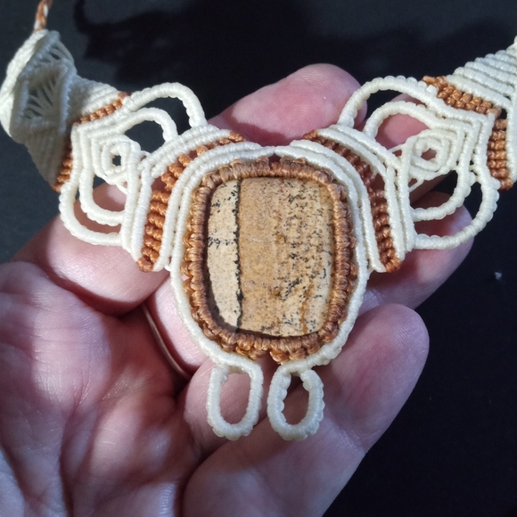 Cream Tan Macrame Jasper Necklace - Picture 3 of 5